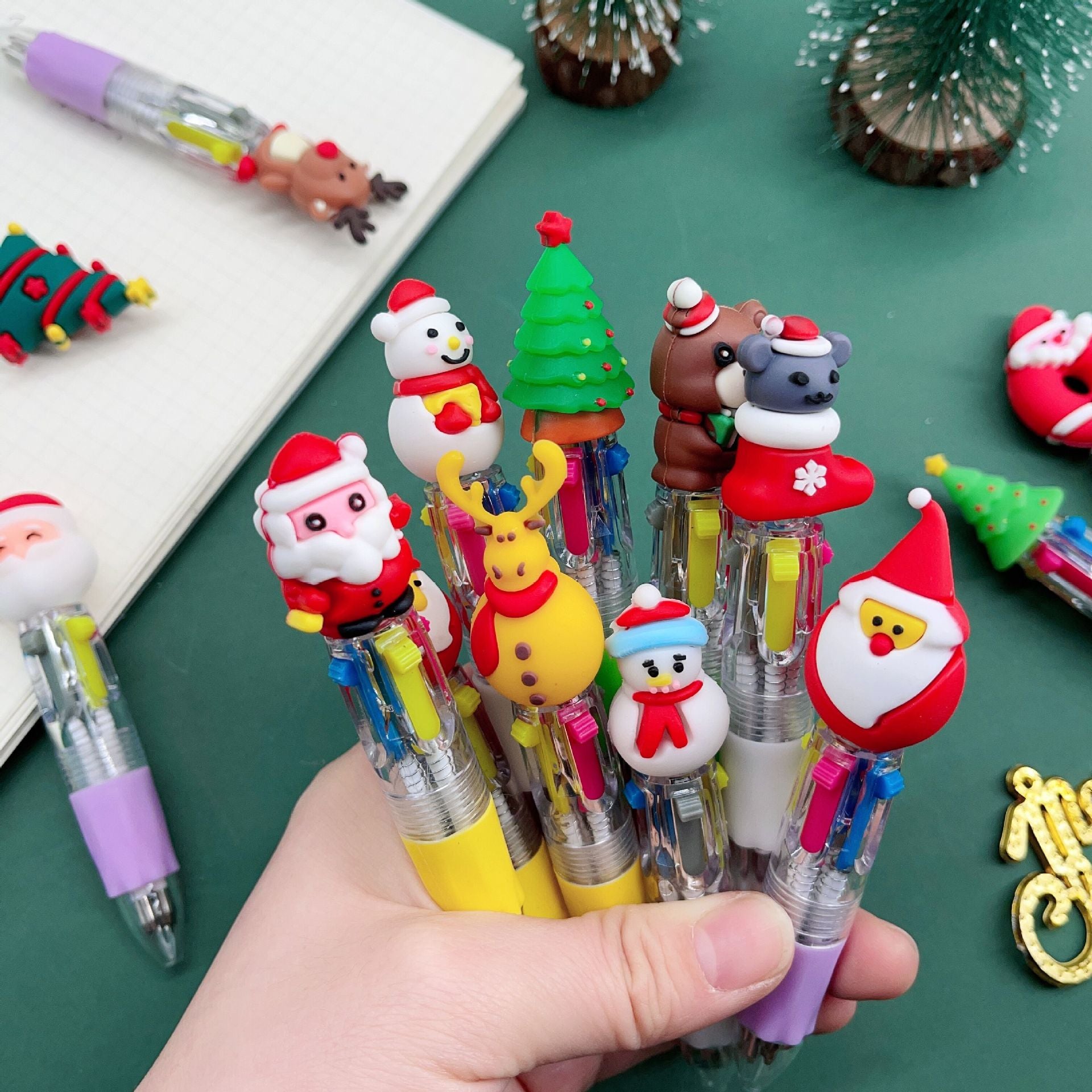 Wholesale Cartoon Christmas Mini Four Color Plastic Ballpoint Pen